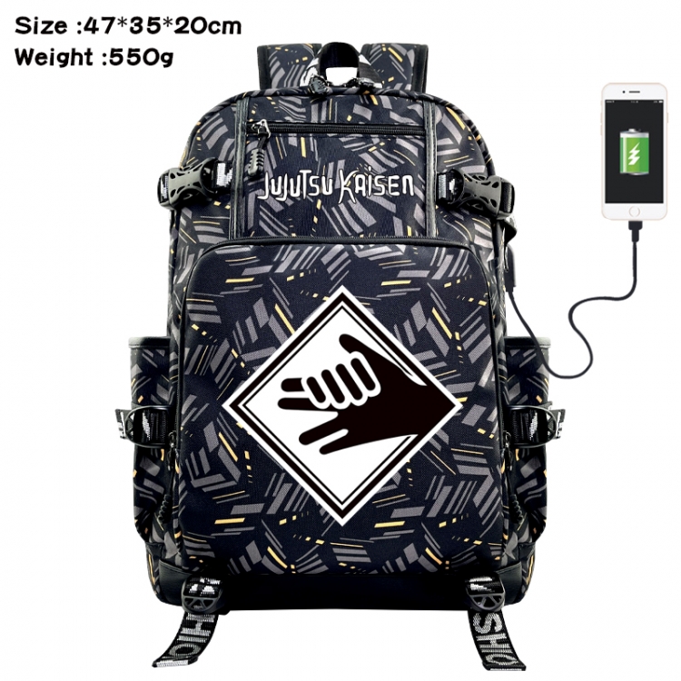 Jujutsu Kaisen Anime data cable camouflage print USB backpack schoolbag 47x35x20cm