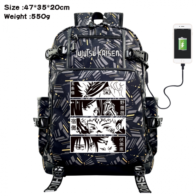 Jujutsu Kaisen Anime data cable camouflage print USB backpack schoolbag 47x35x20cm