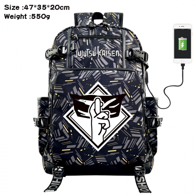 Jujutsu Kaisen Anime data cable camouflage print USB backpack schoolbag 47x35x20cm