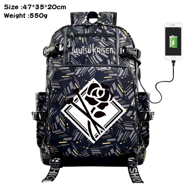 Jujutsu Kaisen Anime data cable camouflage print USB backpack schoolbag 47x35x20cm