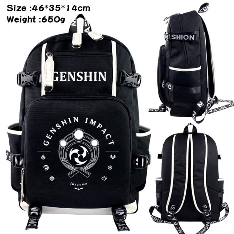 Genshin Impact Data USB backpack Cartoon printed student backpack 46X35X14CM 650G