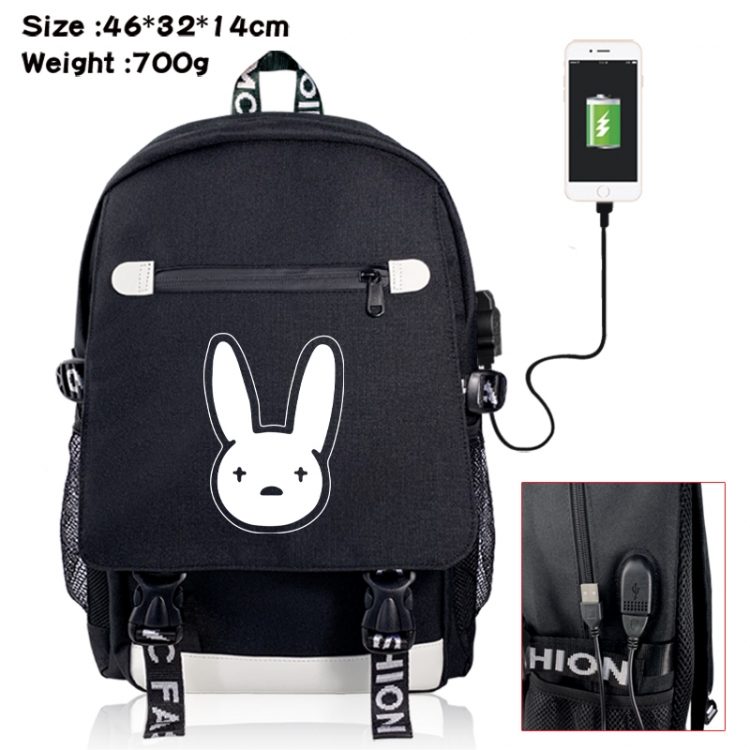 bad bunny canvas USB backpack cartoon print student backpack 46X32X14CM