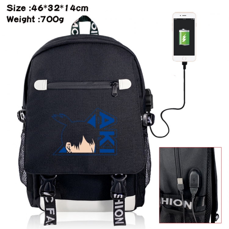 Chainsaw man canvas USB backpack cartoon print student backpack 46X32X14CM 700g