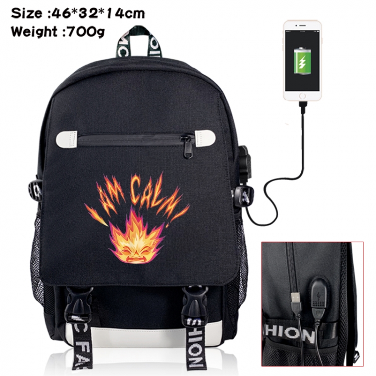 Elemental canvas USB backpack cartoon print student backpack 46X32X14CM 700g