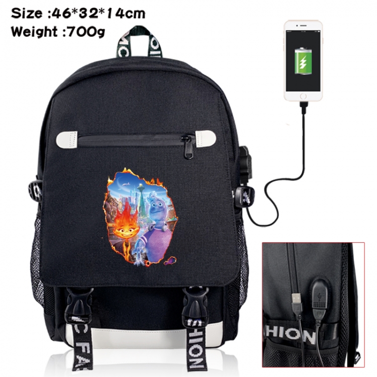 Elemental canvas USB backpack cartoon print student backpack 46X32X14CM 700g