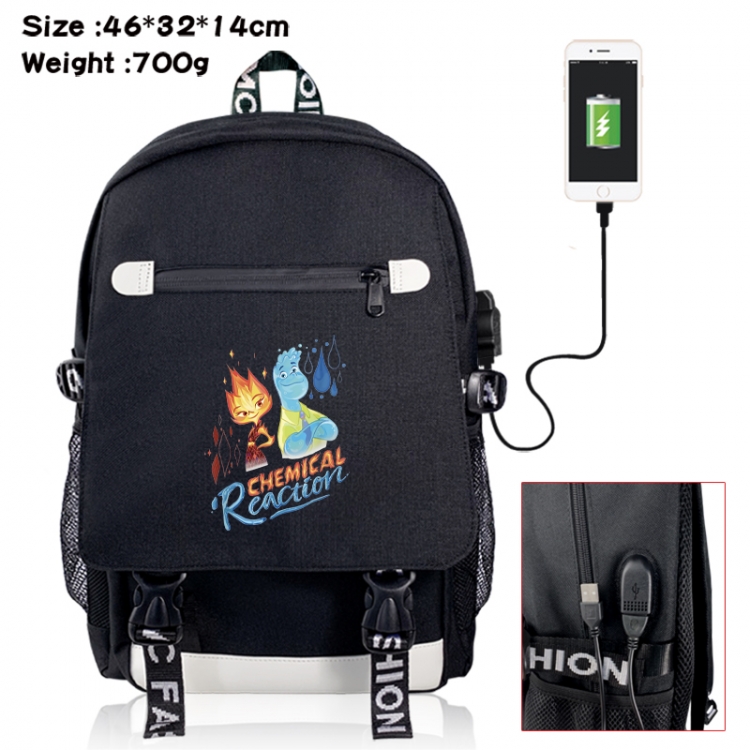 Elemental canvas USB backpack cartoon print student backpack 46X32X14CM 700g