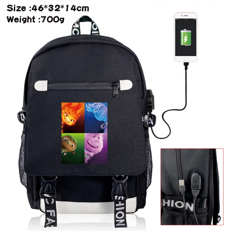 Elemental canvas USB backpack cartoon print student backpack 46X32X14CM 700g