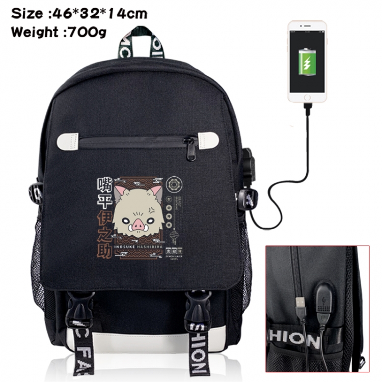 Demon Slayer Kimets canvas USB backpack cartoon print student backpack 46X32X14CM 700g