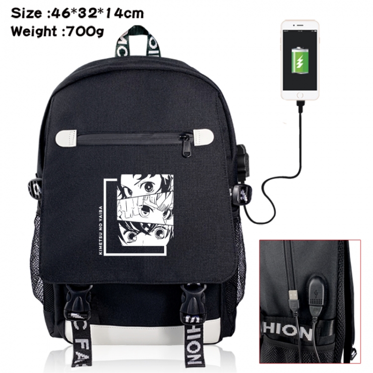 Demon Slayer Kimets canvas USB backpack cartoon print student backpack 46X32X14CM 700g