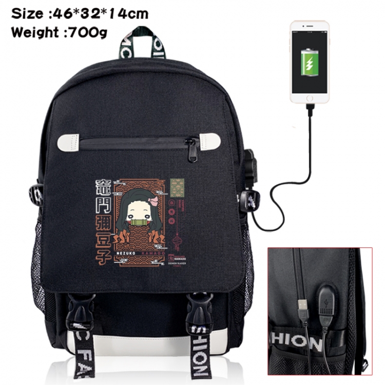 Demon Slayer Kimets canvas USB backpack cartoon print student backpack 46X32X14CM 700g