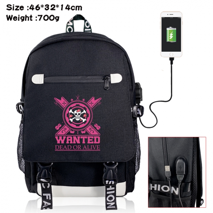 One Piece canvas USB backpack cartoon print student backpack 46X32X14CM 700g