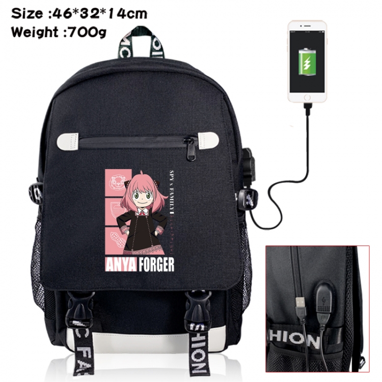 SPY×FAMILY canvas USB backpack cartoon print student backpack 46X32X14CM 700g