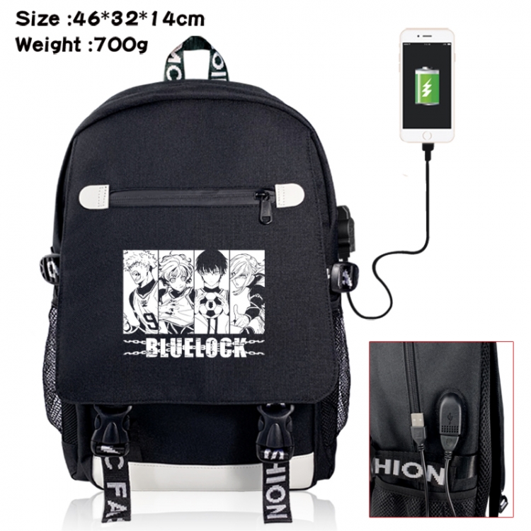 BLUE LOCK canvas USB backpack cartoon print student backpack 46X32X14CM 700g