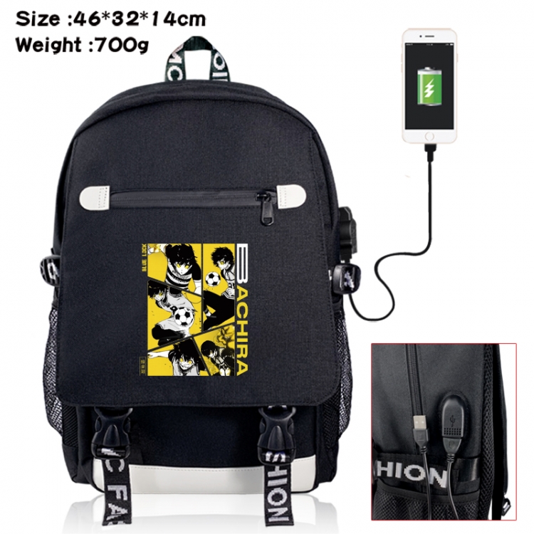 BLUE LOCK canvas USB backpack cartoon print student backpack 46X32X14CM 700g