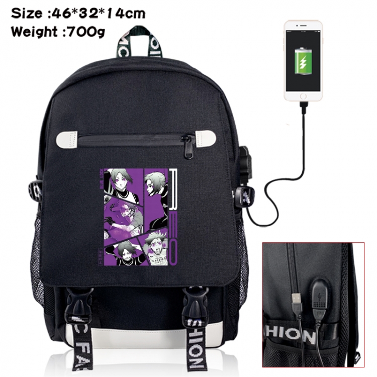 BLUE LOCK canvas USB backpack cartoon print student backpack 46X32X14CM 700g