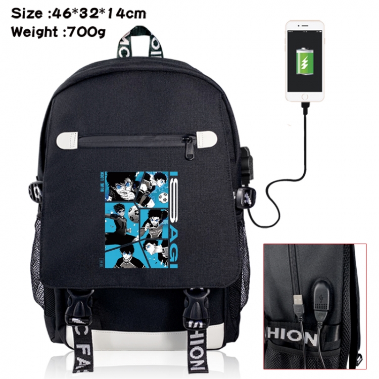 BLUE LOCK canvas USB backpack cartoon print student backpack 46X32X14CM 700g