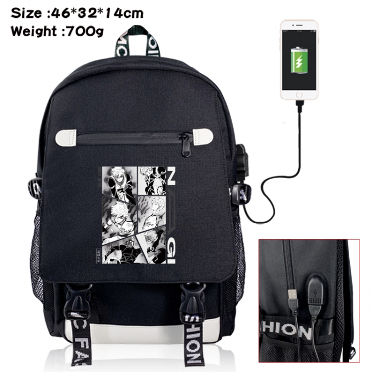 BLUE LOCK canvas USB backpack cartoon print student backpack 46X32X14CM 700g