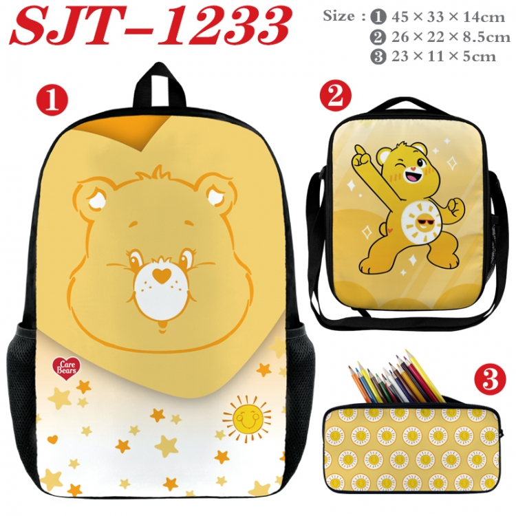 Care Bears Anime nylon canvas backpack pencil case crossbody bag three piece set 45x33x14cm SJT-1233