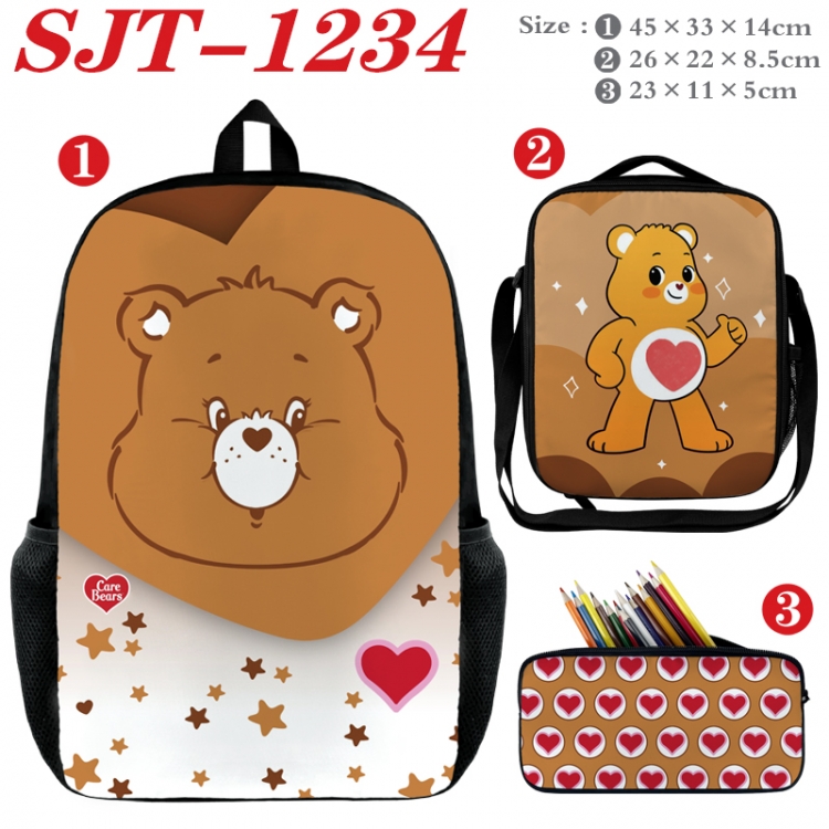 Care Bears Anime nylon canvas backpack pencil case crossbody bag three piece set 45x33x14cm  SJT-1234