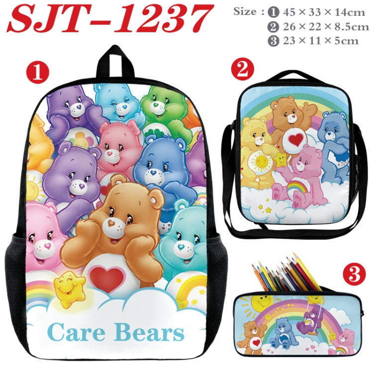 Care Bears Anime nylon canvas backpack pencil case crossbody bag three piece set 45x33x14cm SJT-1237