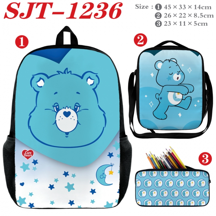 Care Bears Anime nylon canvas backpack pencil case crossbody bag three piece set 45x33x14cm  SJT-1236