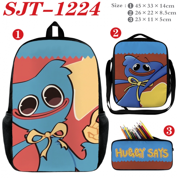 Poppy Playtime Anime nylon canvas backpack pencil case crossbody bag three piece set 45x33x14cm SJT-1224