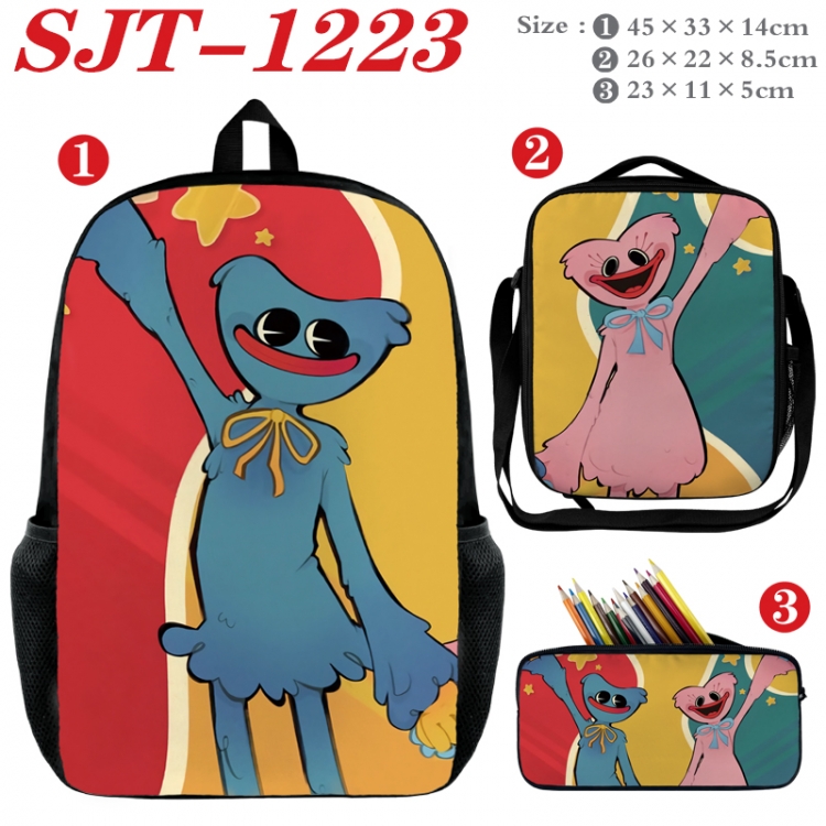 Poppy Playtime Anime nylon canvas backpack pencil case crossbody bag three piece set 45x33x14cm SJT-1223