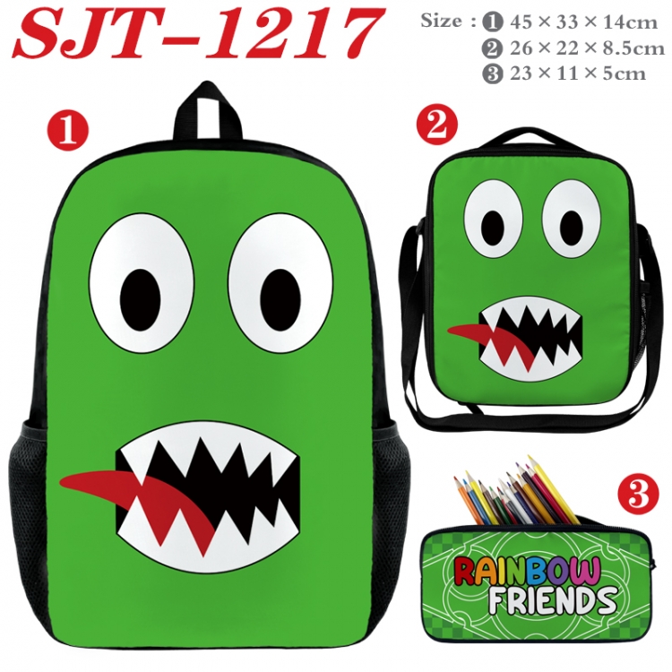Rainbow Friend Anime nylon canvas backpack pencil case crossbody bag three piece set 45x33x14cm SJT-1217