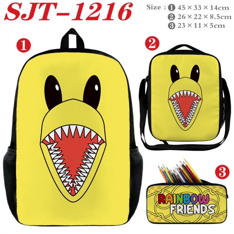 Rainbow Friend Anime nylon canvas backpack pencil case crossbody bag three piece set 45x33x14cm SJT-1216