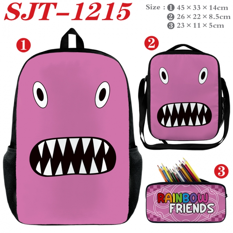 Rainbow Friend Anime nylon canvas backpack pencil case crossbody bag three piece set 45x33x14cm  SJT-1215