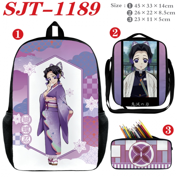 Demon Slayer Kimets Anime nylon canvas backpack pencil case crossbody bag three piece set 45x33x14cm  SJT-1189