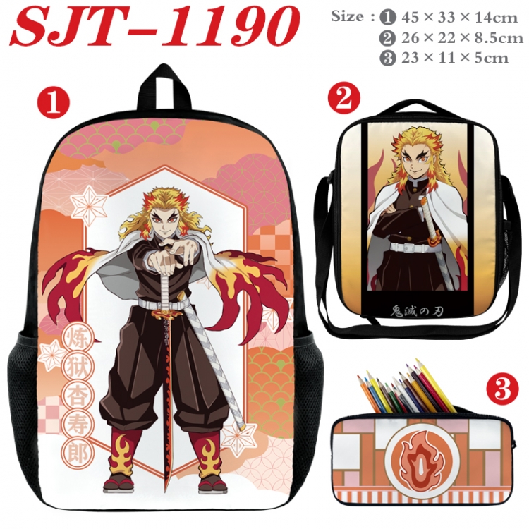 Demon Slayer Kimets Anime nylon canvas backpack pencil case crossbody bag three piece set 45x33x14cm SJT-1190