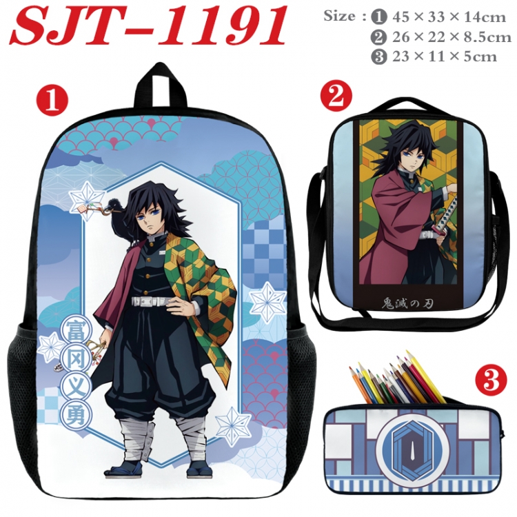 Demon Slayer Kimets Anime nylon canvas backpack pencil case crossbody bag three piece set 45x33x14cm SJT-1191