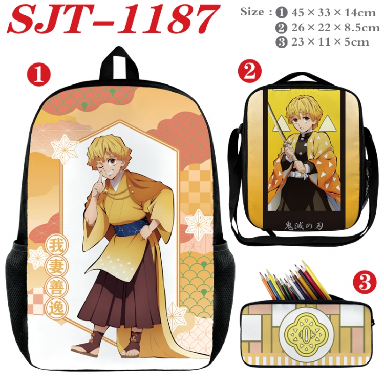Demon Slayer Kimets Anime nylon canvas backpack pencil case crossbody bag three piece set 45x33x14cm SJT-1187