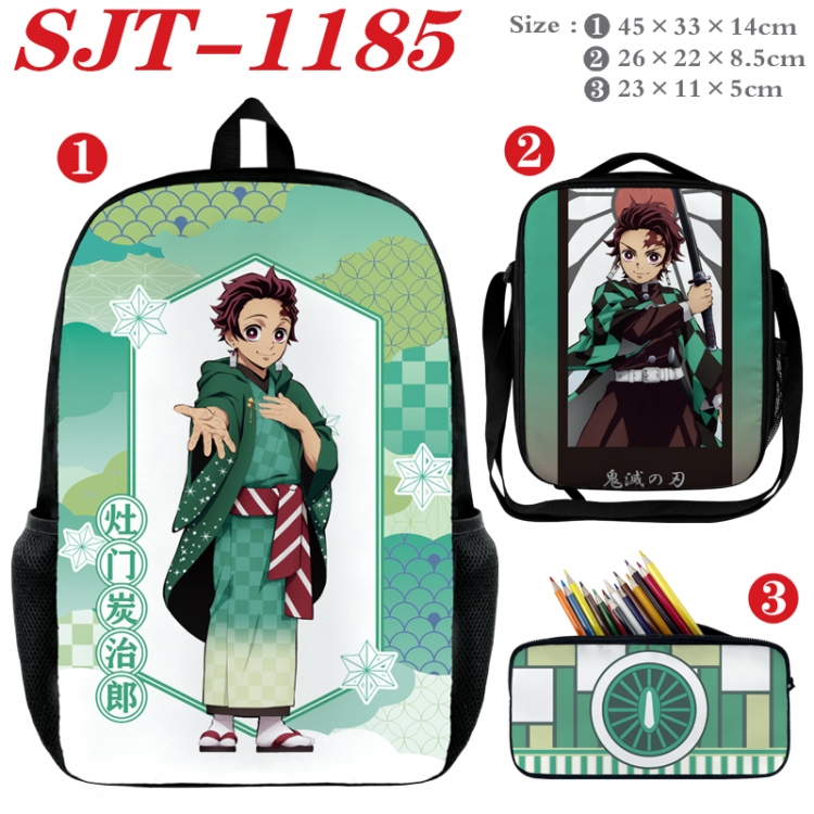Demon Slayer Kimets Anime nylon canvas backpack pencil case crossbody bag three piece set 45x33x14cm SJT-1185
