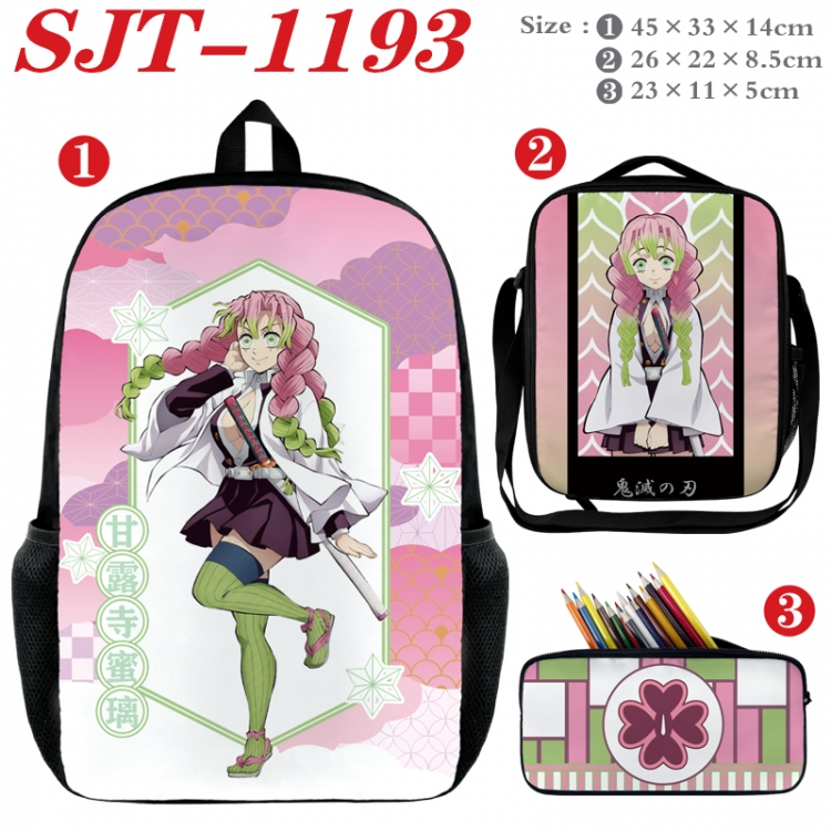 Demon Slayer Kimets Anime nylon canvas backpack pencil case crossbody bag three piece set 45x33x14cm SJT-1193