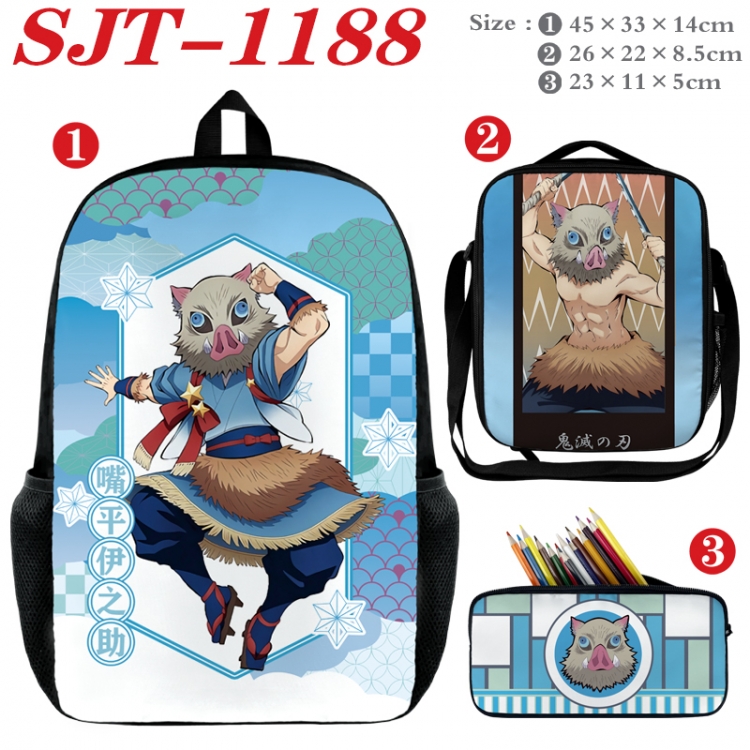 Demon Slayer Kimets Anime nylon canvas backpack pencil case crossbody bag three piece set 45x33x14cm SJT-1188