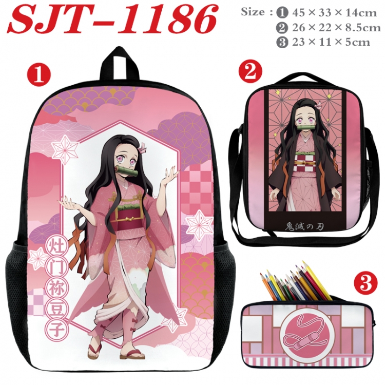 Demon Slayer Kimets Anime nylon canvas backpack pencil case crossbody bag three piece set 45x33x14cm  SJT-1186