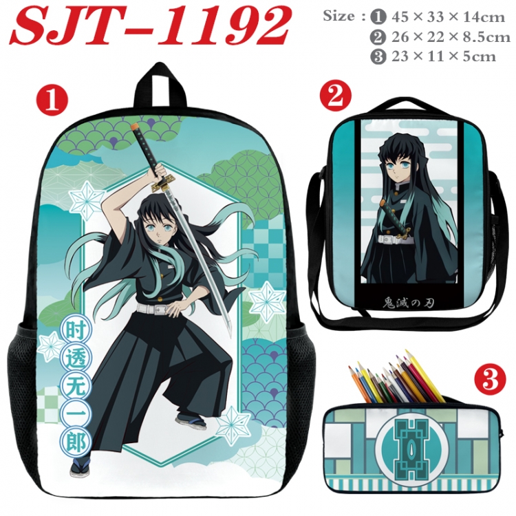 Demon Slayer Kimets Anime nylon canvas backpack pencil case crossbody bag three piece set 45x33x14cm SJT-1192