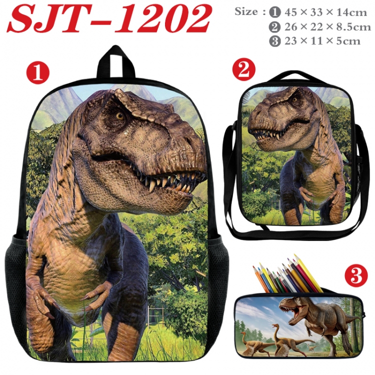 Dinosaur series Anime nylon canvas backpack pencil case crossbody bag three piece set 45x33x14cm SJT-1202