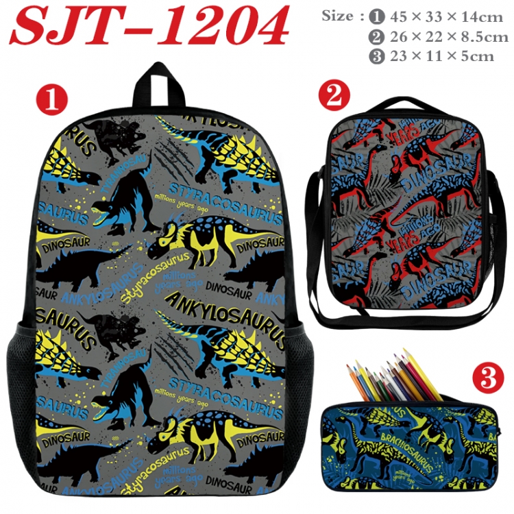 Dinosaur series Anime nylon canvas backpack pencil case crossbody bag three piece set 45x33x14cm  SJT-1204