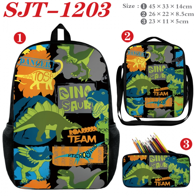 Dinosaur series Anime nylon canvas backpack pencil case crossbody bag three piece set 45x33x14cm  SJT-1203