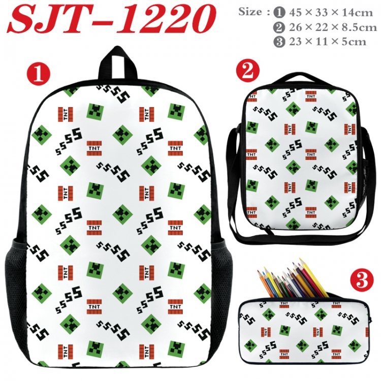 Minecraft Anime nylon canvas backpack pencil case crossbody bag three piece set 45x33x14cm SJT-1220