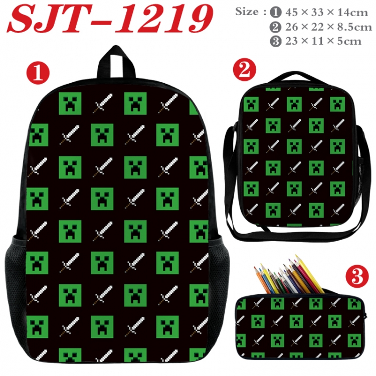 Minecraft Anime nylon canvas backpack pencil case crossbody bag three piece set 45x33x14cm  SJT-1219