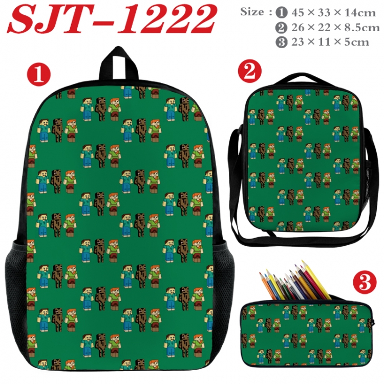 Minecraft Anime nylon canvas backpack pencil case crossbody bag three piece set 45x33x14cm  SJT-1222