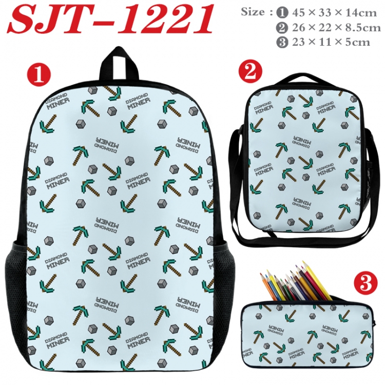 Minecraft Anime nylon canvas backpack pencil case crossbody bag three piece set 45x33x14cm SJT-1221