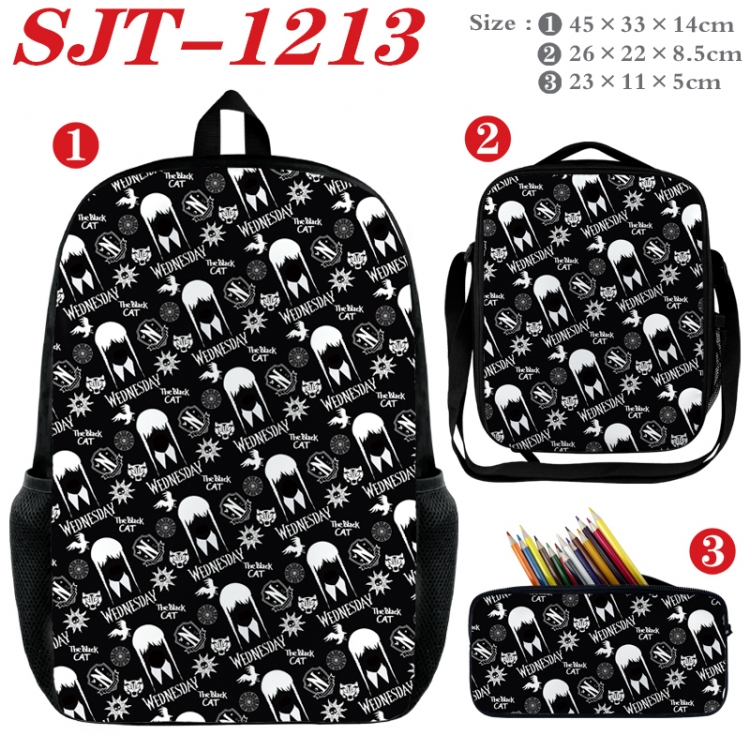 Wednesday Anime nylon canvas backpack pencil case crossbody bag three piece set 45x33x14cm  SJT-1213
