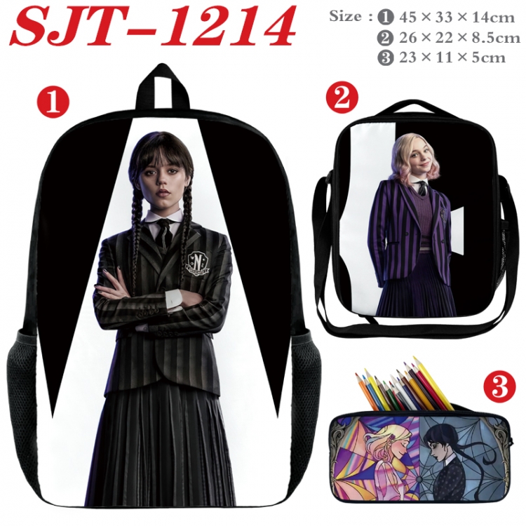 Wednesday Anime nylon canvas backpack pencil case crossbody bag three piece set 45x33x14cm SJT-1214