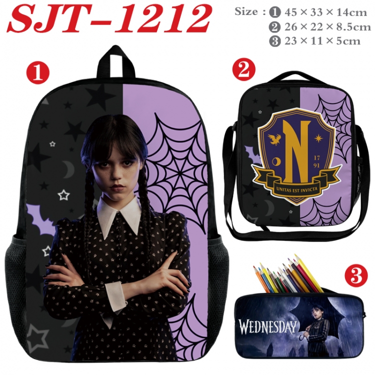 Wednesday Anime nylon canvas backpack pencil case crossbody bag three piece set 45x33x14cm SJT-1212