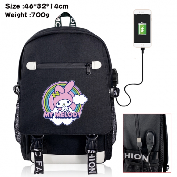 Sanrio canvas USB backpack cartoon print student backpack 46X32X14CM 700g